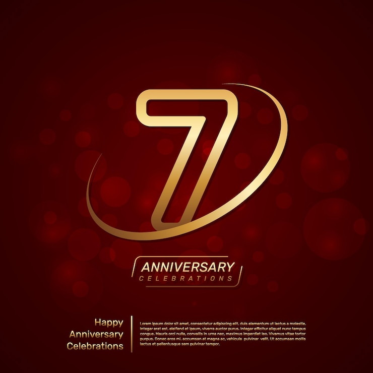 Vector diseño de plantilla para el 7º aniversario con un anillo dorado y números en color dorado