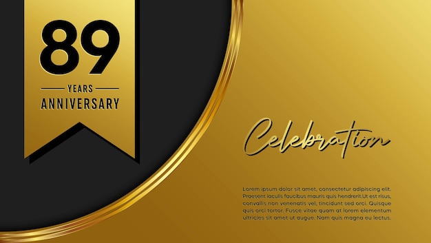 Diseño de plantilla de 89 aniversario con patrón dorado y cinta para evento de celebración de aniversario