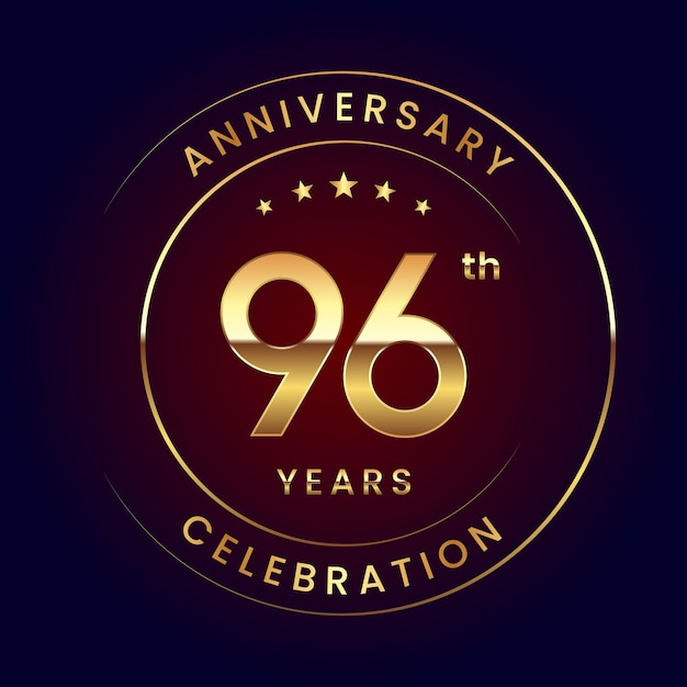 Diseño de plantilla del 96 aniversario con anillo de color dorado y números Logo Vector Template