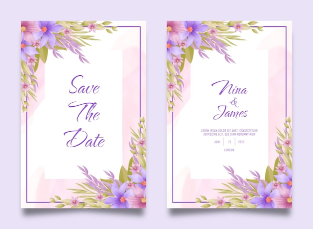 Diseño de plantilla de acuarela de flor de invitación de boda