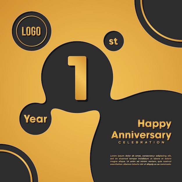 Diseño de plantilla de aniversario de 1 año Ilustración de vector de aniversario de oro