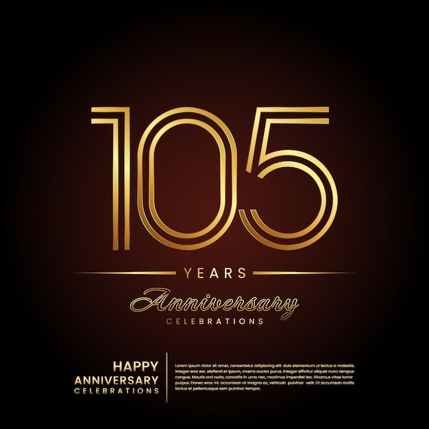 Diseño de plantilla de aniversario de 105 años en color dorado.