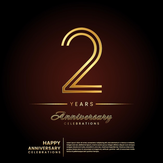 Diseño de plantilla de aniversario de 2 años en color dorado.