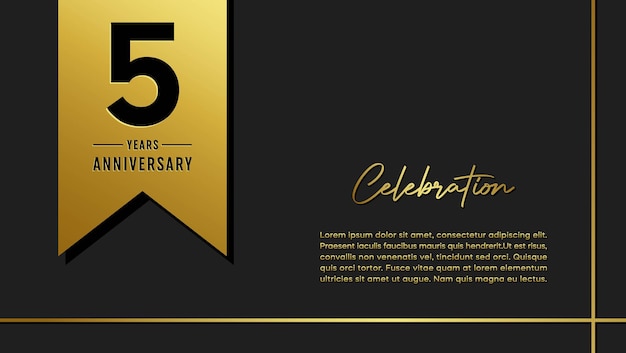 Diseño de plantilla de aniversario de 5 años con cinta dorada Plantilla vectorial de estilo simple y lujoso