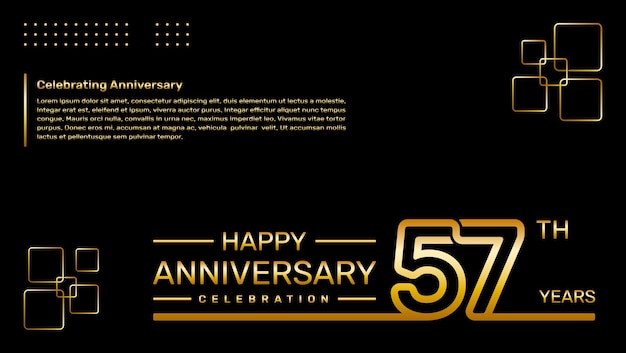 Diseño de plantilla de aniversario de 57 años con ilustración de plantilla de vector de color dorado