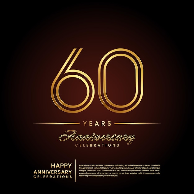 Diseño de plantilla de aniversario de 60 años en color dorado.