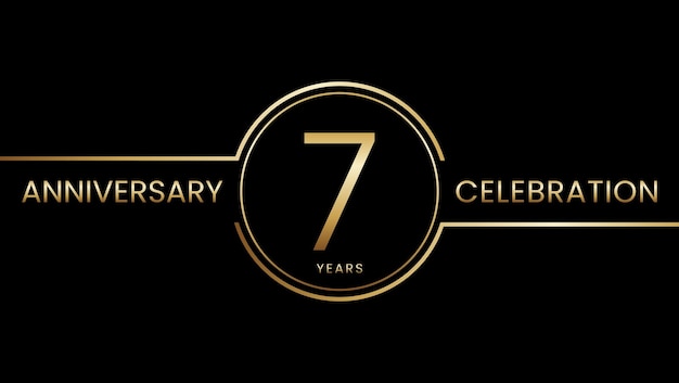 Diseño de plantilla de aniversario de 7 años con anillo de color dorado y texto Plantilla vectorial