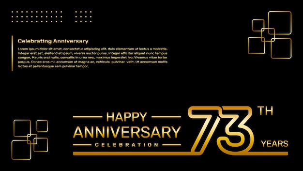 Diseño de plantilla de aniversario de 73 años con ilustración de plantilla de vector de color dorado