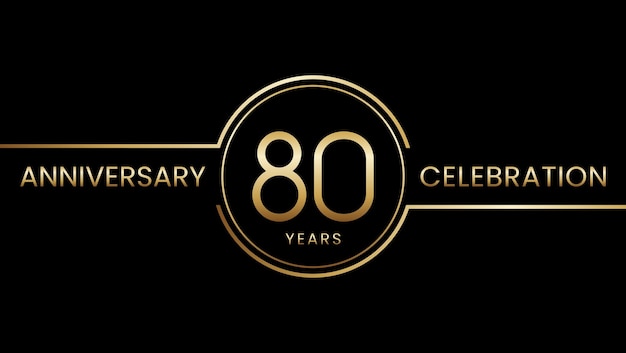 Diseño de plantilla de aniversario de 80 años con anillo de color dorado y texto Plantilla vectorial