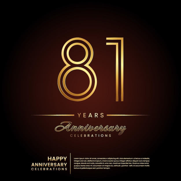 Diseño de plantilla de aniversario de 81 años en color dorado.