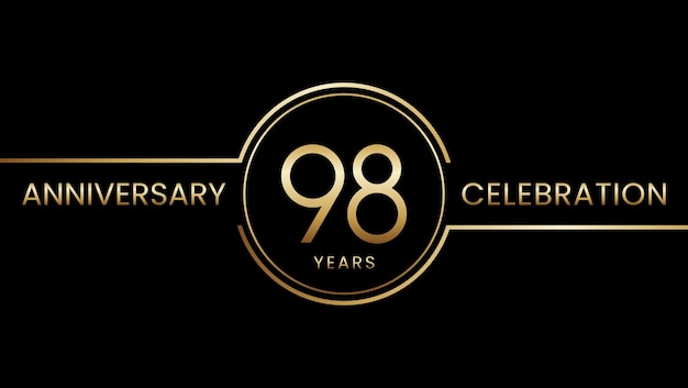 Diseño de plantilla de aniversario de 98 años con anillo de color dorado y texto Plantilla vectorial