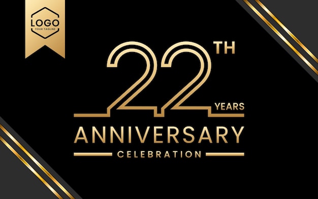 Vector diseño de plantilla de aniversario de celebración de aniversario de 22 años con plantilla de vector de arte de línea dorada