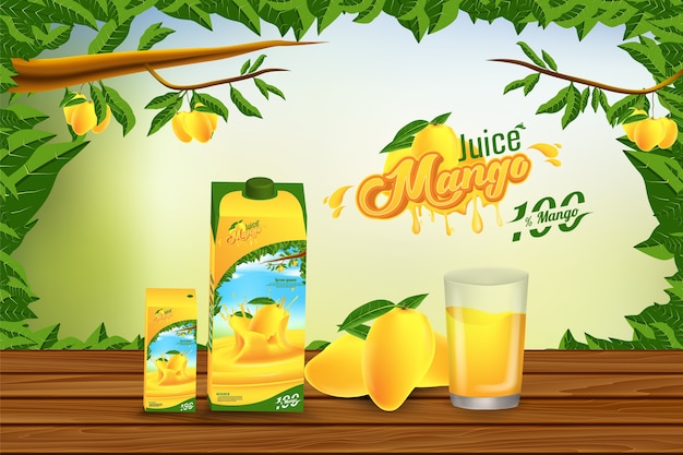 Diseño de plantilla de anuncios de banner de publicidad de jugo de mango