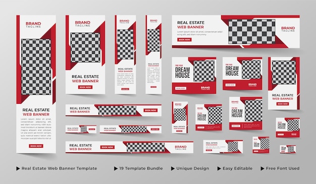 Diseño de plantilla de banner de anuncios y web de bienes raíces corporativos