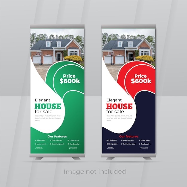 Diseño de plantilla de banner enrollable de bienes raíces