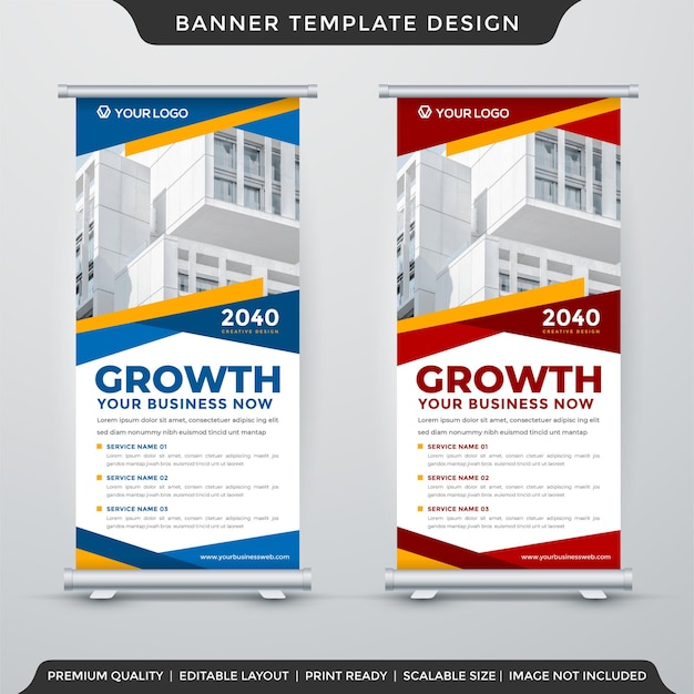 Diseño de plantilla de banner enrollable de negocios con uso de diseño moderno para presentación de productos comerciales