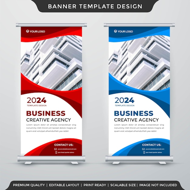 Diseño de plantilla de banner enrollable de negocios con uso de estilo abstracto para tablero comercial