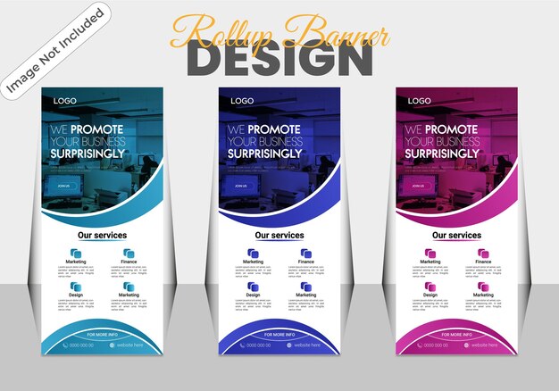 Diseño de plantilla de banner enrollado vectorial o banner de señalización para la comercialización