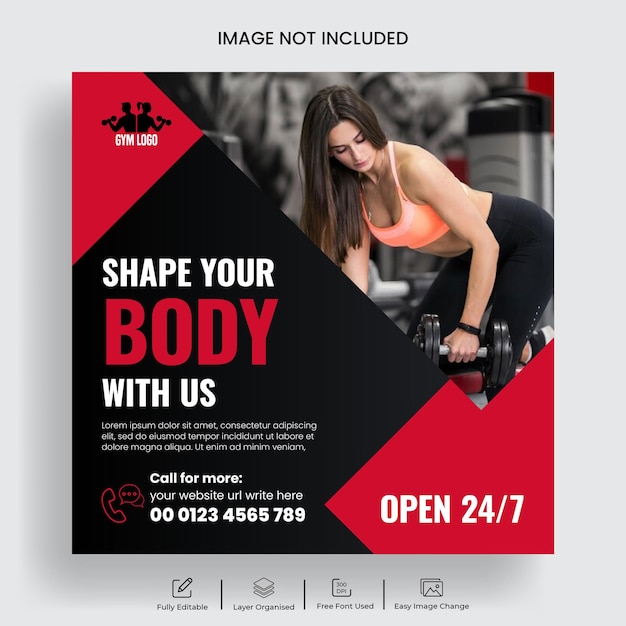 Diseño de plantilla de banner de entrenamiento de fitness en Instagram o en las redes sociales