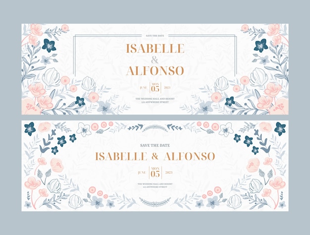 Diseño de plantilla de banner horizontal de boda dibujado a mano