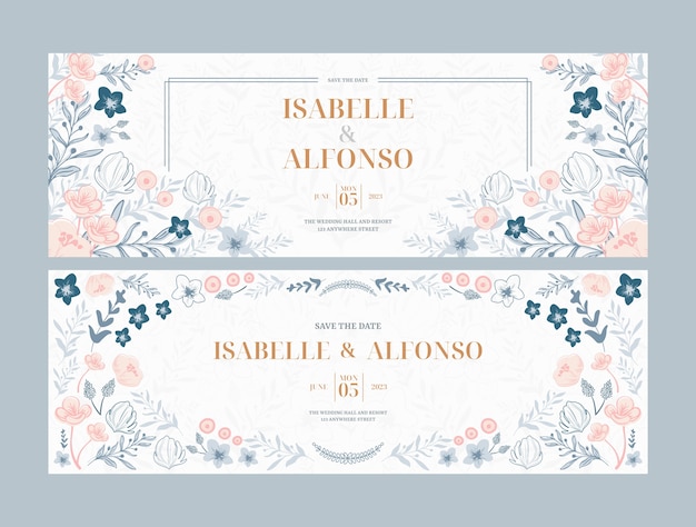 Diseño de plantilla de banner horizontal de boda dibujado a mano