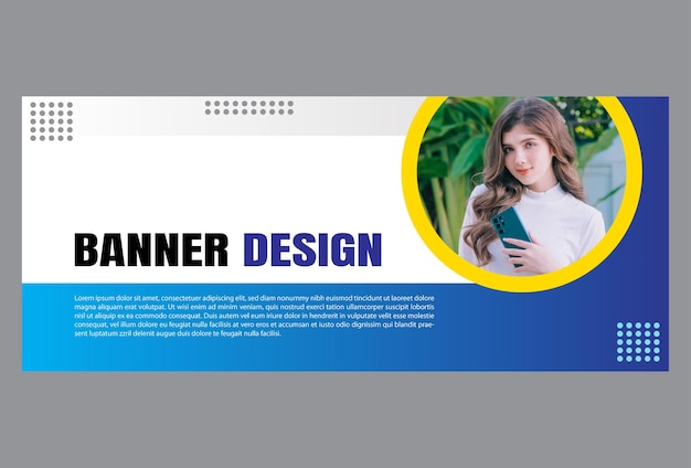 Diseño de plantilla de banner horizontal en color azul para empresa comercial y promoción