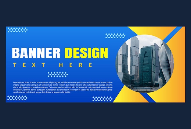 Diseño de plantilla de banner horizontal en color azul para empresa comercial y promoción
