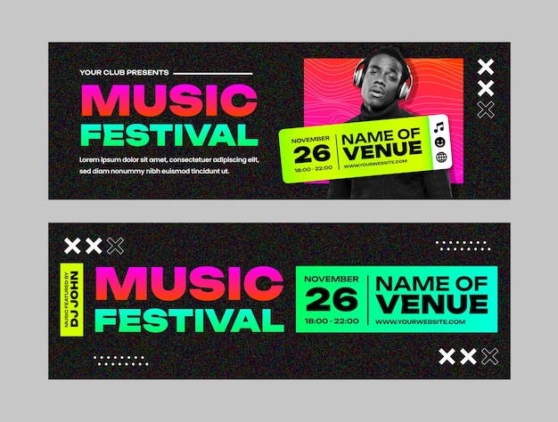 Diseño de plantilla de banner horizontal de festival de música