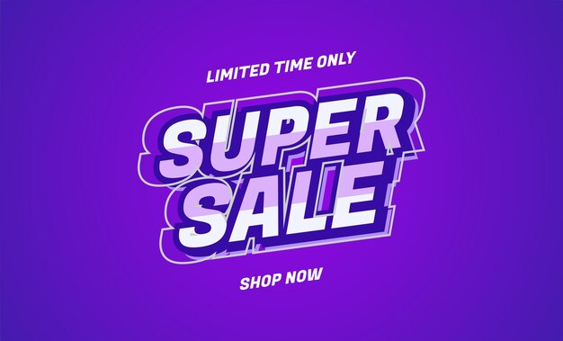 Diseño de plantilla de banner moderno Super Sale en versión de arte de carreras de fondo púrpura