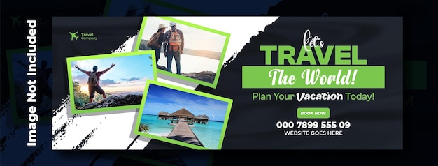Diseño de plantilla de banner de portada promocional de anuncios de viajes turísticos
