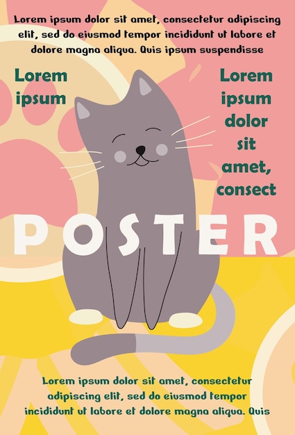 Vector diseño de plantilla de banner de póster con lindo gato y tipografía de texto