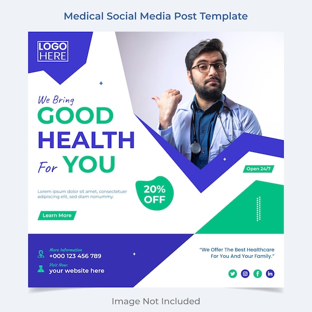 Diseño de plantilla de banner de publicación de instagram y redes sociales de atención médica médica
