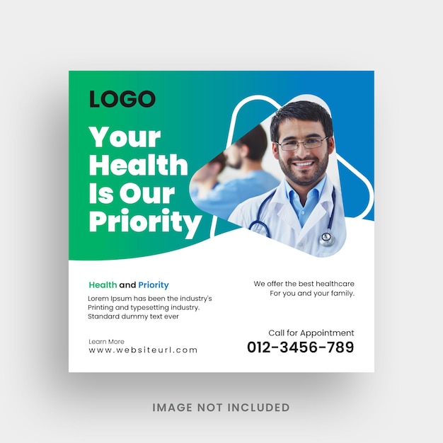 Diseño de plantilla de banner de publicación de redes sociales médicas