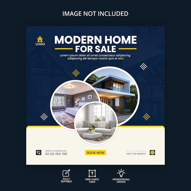 Diseño de plantilla de banner de redes sociales de propiedad inmobiliaria única.