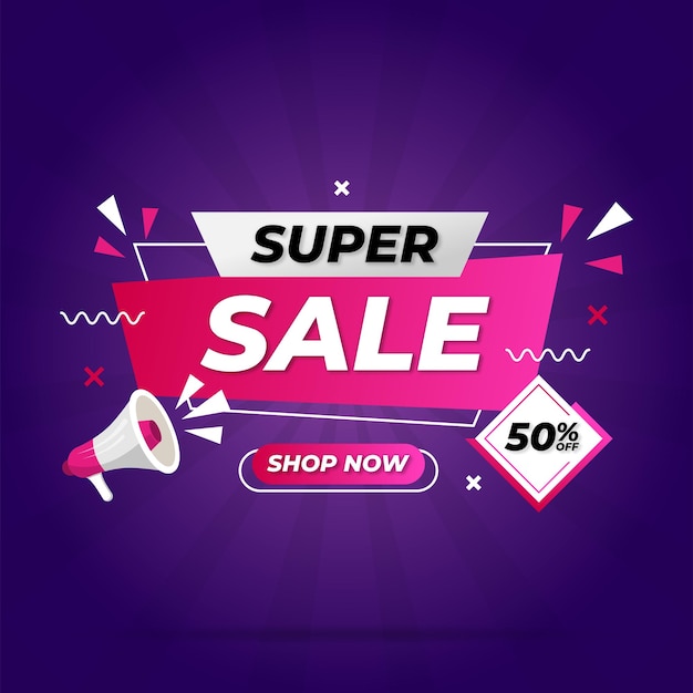 Diseño de plantilla de banner de súper venta para promociones en medios y promociones en redes sociales