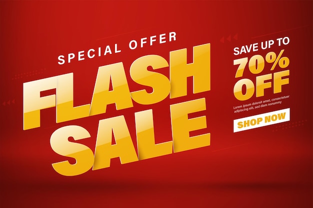 Diseño de plantilla de banner de venta flash para web o redes sociales. Venta 70% de descuento.