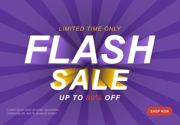 Diseño de plantilla de banner de venta con fondo cómico Venta flash especial hasta 80 por ciento de descuento Banner de oferta especial de fin de temporada Vector