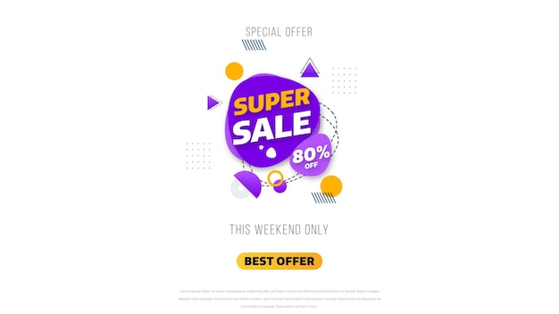 Diseño de plantilla de banner de venta con fondo geométrico, oferta especial de gran venta hasta 80% de descuento. Super venta, banner de oferta especial de fin de temporada. ilustración vectorial.