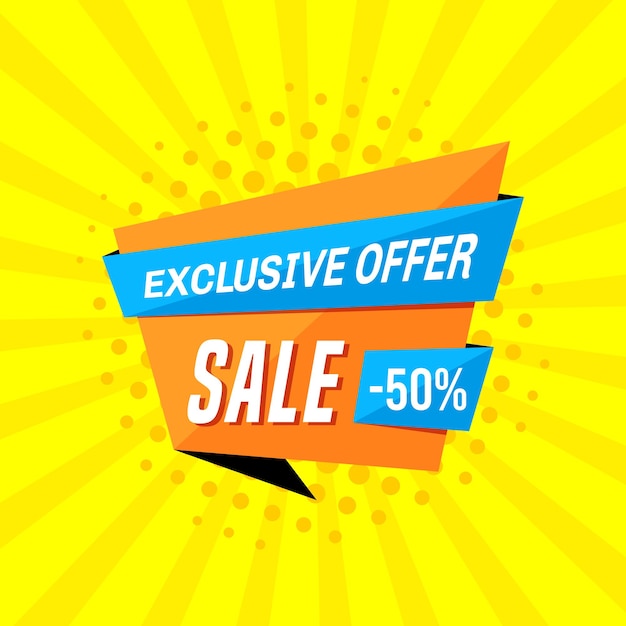 Diseño de plantilla de banner de venta promocional. Oferta exclusiva venta 50 por ciento de descuento