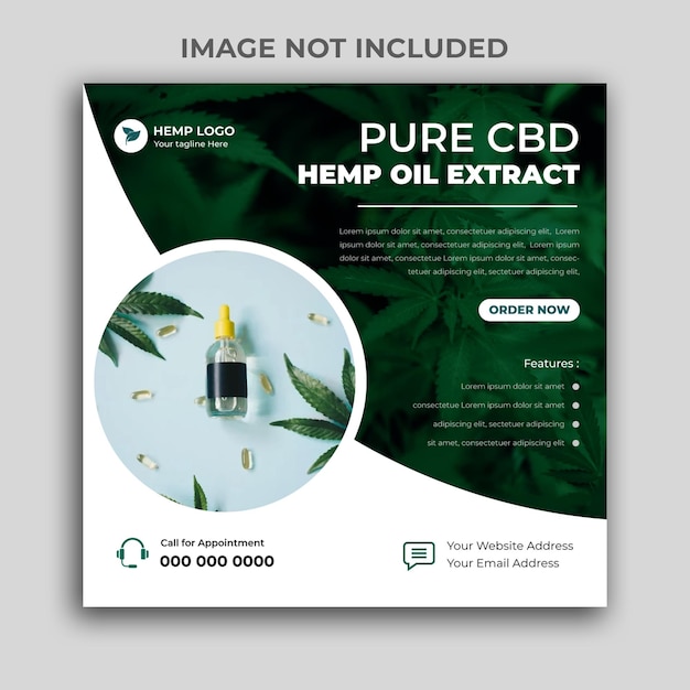 Diseño de plantilla de banner web cuadrado o publicación de Instagram de productos de aceite de cáñamo y CBD