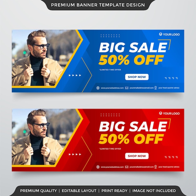 Diseño de plantilla de banner web de moda de gran venta con estilo abstracto