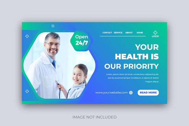 Diseño de plantilla de banner web de página de destino de consulta de atención médica médica