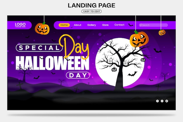 Diseño de plantilla de banner web de página de destino de feliz día especial de Halloween