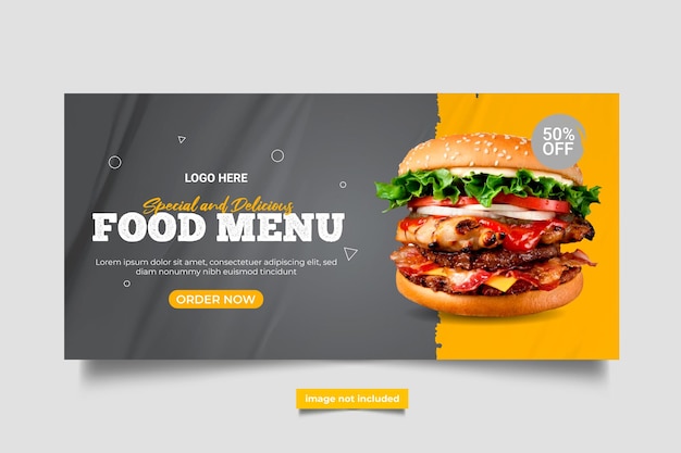 diseño de plantilla de banner web de promoción de negocios de alimentosMenú de restaurante de comida rápida marketing en redes sociales