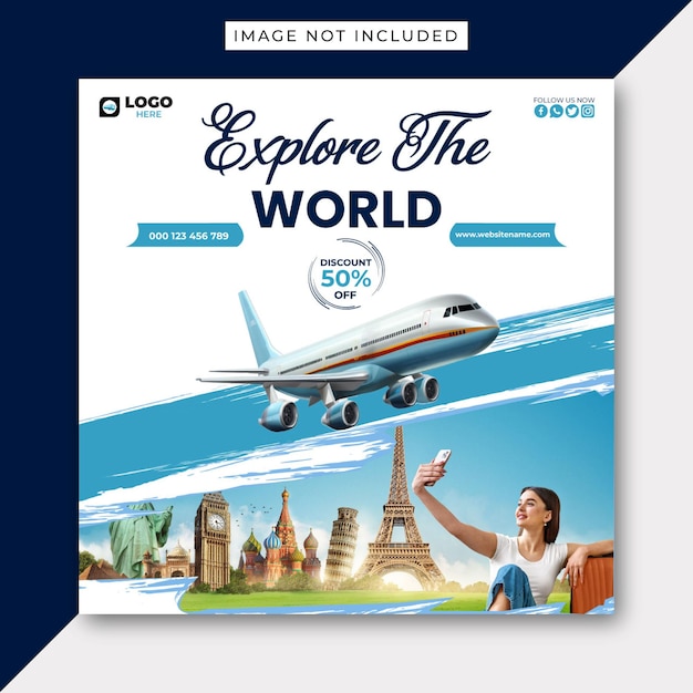 Diseño de plantilla de banner web para publicaciones de Instagram o redes sociales de agencias de viajes y viajes