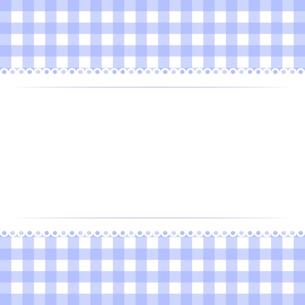 Diseño de plantilla en blanco vectorial con franja de encaje blanco sobre fondo azul a cuadros