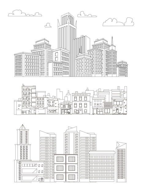 Diseño de plantilla de boceto de edificio urbano