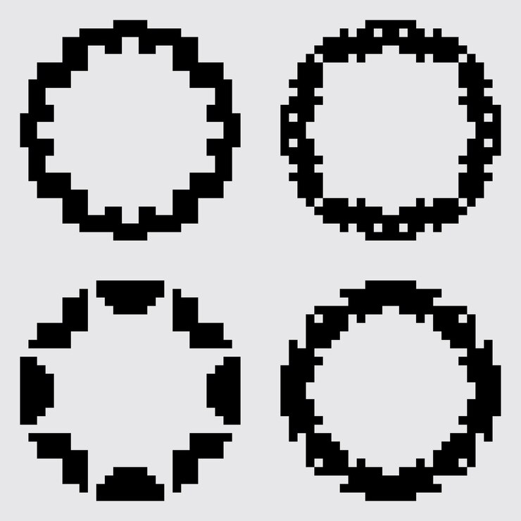 Vector diseño de plantilla de borde de marco de círculo decorativo de pixel art