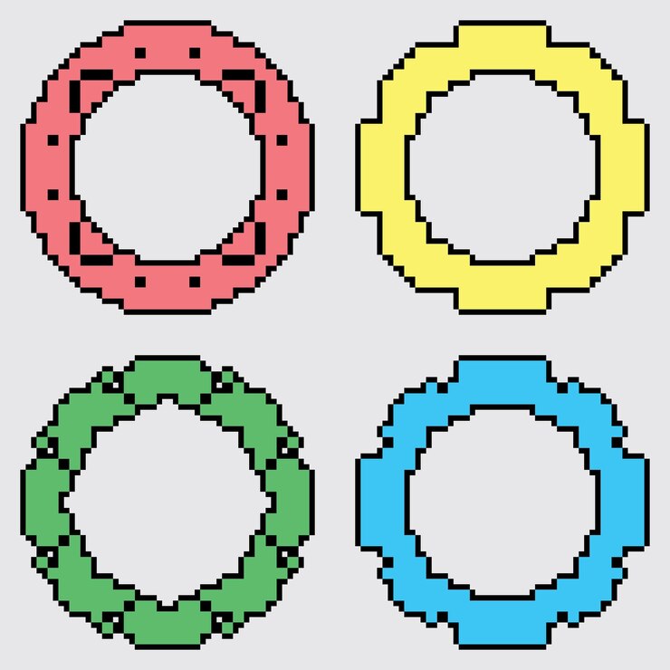 Vector diseño de plantilla de borde de marco de círculo decorativo de pixel art
