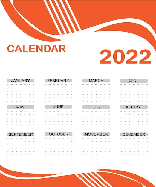 Diseño de plantilla de calendario 2022.